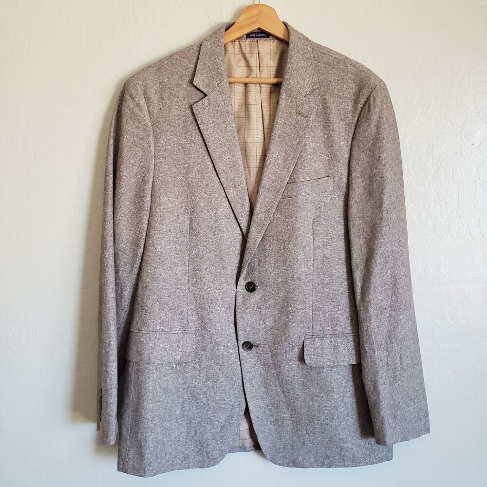 Stafford Linen Blend Classic Sport Coat Blazer Jacket Sand Men's 40 Reg Neutral